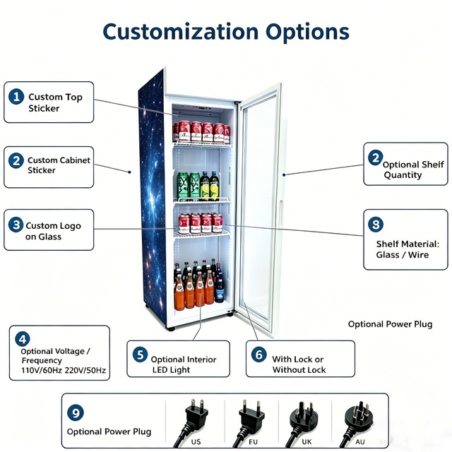 150L Compressor Refrigeration Single Glass Door Vertical Refrigerator Beverage Cooler Display Refrigerator
