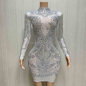 NOVANCE Y1729-A Nuovi Arrivi <span class=keywords><strong>2023</strong></span> Abito Elegante con Collo Alto in Rete Bianca, Nappe Lucide e Cristalli, Scintillante con Diamanti per Feste Serali - Product Image 1