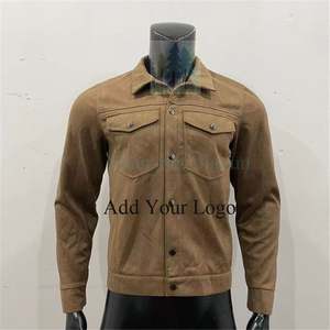 سترة سائقي الشاحنات من جلد الغزال الحقيقي قميص سكولي الغربي ، تان سائق الشاحنة قميص رعاة البقر بالجملة - Product Image 4