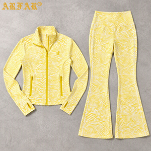 Set di <span class=keywords><strong>Abbigliamento</strong></span> di Lusso Personalizzato per Donne Alte, Giacca e Leggings a Vita Alta in Tessuto Stampa Zebrata, Completi da Palestra per Donne - Product Image 2