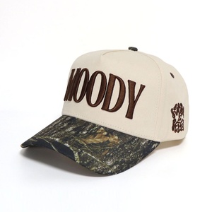 Gorra de béisbol con bordado 3D personalizada unisex al por mayor patrones de camuflaje MOQ bajo suministro de fábrica al por mayor gorra de marco de camuflaje para exteriores beige - Product Image 1