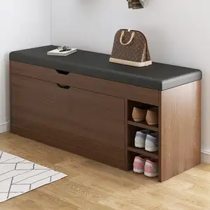 Vente en gros de rangement de chaussures en cuir Pu banc de chêne armoire de rangement de chaussures avec sièges armoire à chaussures pour le salon