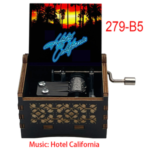 Caja de Música Vintage de Madera Estilo Hotel California, Melodía de Banda Famosa, 18 Notas, Movimiento Manual/De Cuerda, Regalos Especiales - Product Image 1