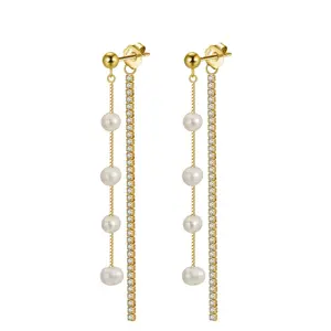 New Silver Jewelry Designer Wholesale Gold Plated Fresh Water Pearl Stud Earrings Wedding Pearl Earrings For Women Jewelry Gift