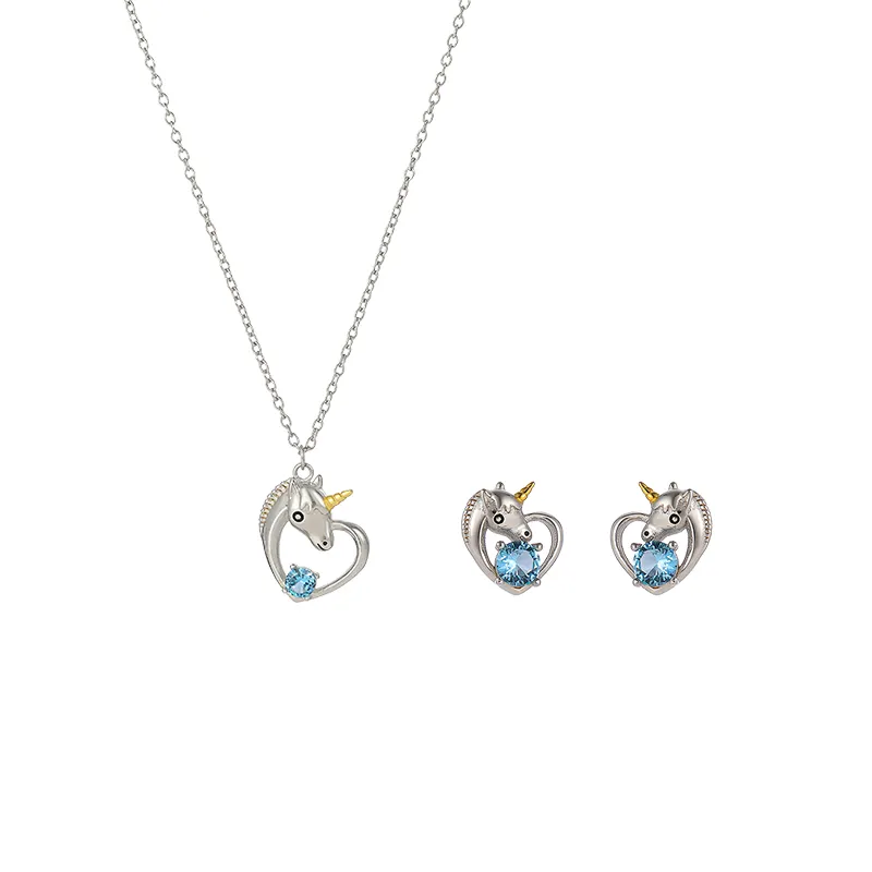 Nicho de diseño de joyería fina de Plata de Ley 925, joyas de zirconia conjuntos de niños pendiente colgante collar 2 piezas conjuntos