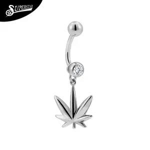 Custom pot leaf piercing jewelry belly button ring stainless steel leaf navel belly rings