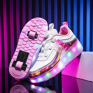 Chaussures à roulettes JIAXIN à deux roues pour enfants, chaussures à roulettes rapides pour filles, respirantes, avec lumières LED, recharge USB - Product Image 1