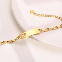 Chaîne à trombone épais en acier inoxydable, chaîne à trombone, taille personnalisée, barre incurvée, coeur creux, Bracelet en or vierge pour l'estampage