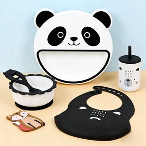 Nuevos Productos: Set de Vajilla de Silicona de Grado Alimenticio para Bebés, Personalizable, Reutilizable, Impermeable, con Diseño de Panda de Dibujos Animados, para Niños - Product Image 2