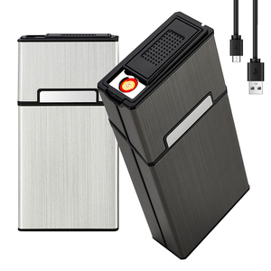 Lot <span class=keywords><strong>de</strong></span> 20 étuis à cigarettes avec briquet USB intégré, en métal poli, surface en aluminium, fermeture magnétique - Product Image 1