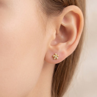 Boucles d'oreilles clous élégantes de créateur de luxe, motif floral ajouré, ton argenté, avec pierre transparente en forme de fleur, pour soirées et banquets