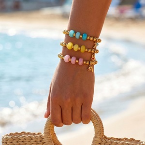 Bracciale Vintage in Acciaio Inossidabile con Perline Dorate e Ciondolo Digitale con Gemme Colorate, Gioielli da Donna per Uso Quotidiano - Product Image 2