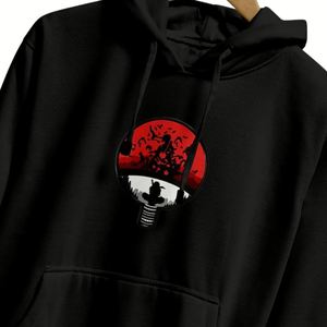 เสื้อฮู้ดลายกราฟิกอนิเมะสีดำ ตระกูลอุจิวะ พระจันทร์แดง แบบโอเวอร์ไซส์ ยูนิเซ็กส์  งานปักลายแฟชั่น - Product Image 3