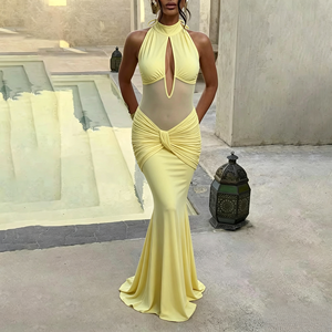 Abito <span class=keywords><strong>da</strong></span> <span class=keywords><strong>Donna</strong></span> <span class=keywords><strong>Sexy</strong></span> in Tinta Unita con Scollo all'Americana e Arricciatura in Rete, Senza Maniche, <span class=keywords><strong>Abbigliamento</strong></span> Estivo <span class=keywords><strong>da</strong></span> Spiaggia per <span class=keywords><strong>Donna</strong></span> - Product Image 4