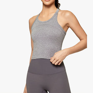 Women's Cropped Seamless Casual Sports Tank <b>Top</b> <b>Racerback</b> Breathable Mesh Sleeveless Gym Yoga <b>Top</b> Vest Sleeveless Gym Wear - Product Image 1