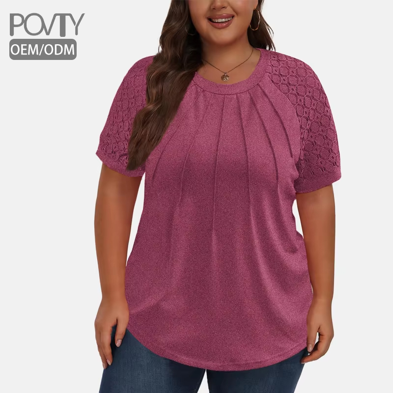 POVTY Custom Women's Regular Fit T-Shirt Blouse Plus Size Short Sleeve Crew Neck Spandex Knitted Breathable Summer Polyester