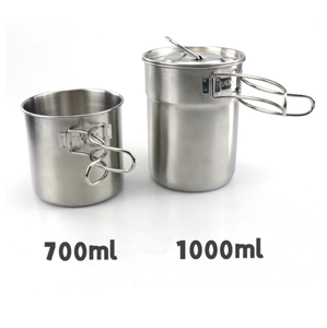Small 700ml + <b>Large</b> 1000ml stainless steel camping <b>mugs</b> 2 pieces kit <b>set</b> - Product Image 5