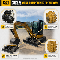 Excavatrice sur chenilles CAT 303.5 d'occasion à faible nombre d'heures, 3500 kg, pour travaux d'aménagement paysager et d'infrastructure agricole