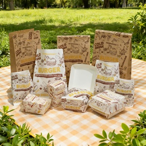 Custom Fast Food Packaging Box Disposable, Burger Box Packaging Food <b>Container</b> Box, Takeway Food Box Eco Friendly Hamburger Box - Product Image 2