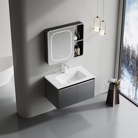 Lavabo en céramique de cabinet de salle de bain en PVC gris en métal liquide avec stockage spacieux anti-brouillard pour utilisa