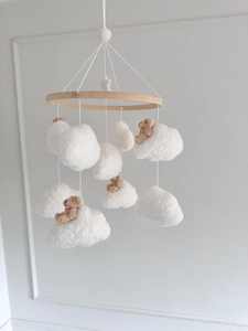 Newborn Essentials Natural Wood High Quality Boucle Teddy Bear Fabric Plush Nursery Baby <strong>Cot</strong> <strong>Mobile</strong> for Crib - Product Image 2