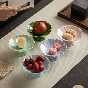 <b>Ceramic</b> High-Footed Flower <b>Plate</b> For Tea And Snacks Chinese Style Dessert Fruit Platter Zen Inspired Home Tableware - Product Image 1
