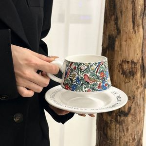 Ensemble de tasses à <span class=keywords><strong>café</strong></span> en <span class=keywords><strong>céramique</strong></span> de porcelaine fine Madou, motif floral et oiseaux vintage, <span class=keywords><strong>peinture</strong></span> aquarelle, 300 ml, avec plateau, style coréen, cadeaux d'affaires - Product Image 3