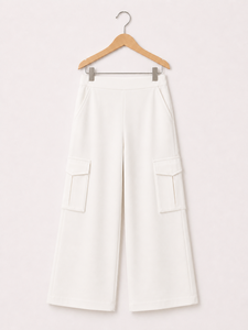 Reasonable Prices <b>White</b> Wide Leg <b>Cargo</b> Trousers High Waist Casual Pants with Side Pockets For Women By Exporters - Product Image 2