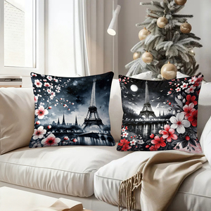 Cojines Decorativos con Diseños Florales de la Torre Eiffel de París para una Decoración Acogedora del Hogar - Product Image 4