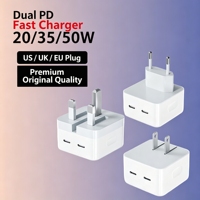 Cargador Rápido PD de Alta Potencia con Doble Puerto USB-C Tipo C de 35W para EE. UU./UE/Reino Unido, para iPhone 16 15 14 13 12 Pro
