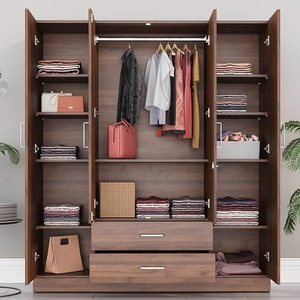 Tủ quần áo gỗ tự nhiên 4 cánh màu nâu tự nhiên cho gia đình, có 1 thanh treo, 11 ngăn và 2 ngăn kéo - Product Image 3