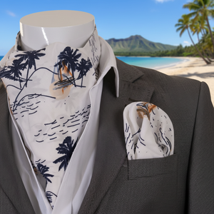 White and Colorful Hawaiian Sea Pattern Printed Scarf and Handkerchief Set - Product Image 3