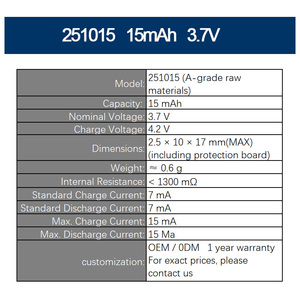 251015 15mAh 3.7V(A-grade raw materials)OEM MiniLithium <b>Battery</b> <b>Pouch</b> <b>Lithium</b> <b>Ion</b> <b>Batteries</b> <b>Lithium</b> Polymer <b>Battery</b> Electronics - Product Image 2