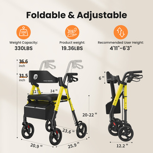 Déambulateur pliable léger en alliage d'aluminium avec siège réglable en hauteur, aide à la mobilité pour personnes âgées, fabricant OEM - Product Image 4