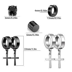Ensemble de boucles d'oreilles à clipser en acier inoxydable, rondes, géométriques, magnétiques, 6 mm, pour hommes - Product Image 2