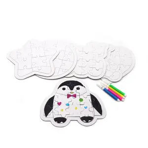 Blank Jigsaw Puzzles Manufacturers Penguin Children Drawing Puzzle Set DIY Heart Shape Painting Set With Marker Pens
