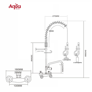 Robinet de cuisine en laiton de 26 pouces, classique, à double poignée, avec pré-évier extractible, à montage sur plan, moderne, pour lave-vaisselle industriel et commercial - Product Image 3