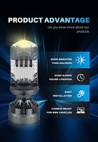 GOODZOOM 4300K Mini projecteur LED avec lentille automatique H4, lentille LED mini H4, faisceau haut et bas, ampoule de phare LED H4 pour voiture et moto universelles