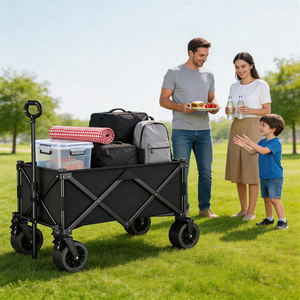 Children's Outdoor Camping <b>Foldable</b> 4-Wheel Double Brakes Reclining Stroller Picnic <b>Cart</b> Mobile <b>Cart</b> Black - Product Image 1