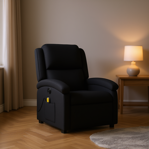 <b>Black</b> Fabric Massage Recliner Chair 100% Polyester Metal <b>Frame</b> Electric Reclining With Button Control Contemporary Design - Product Image 2