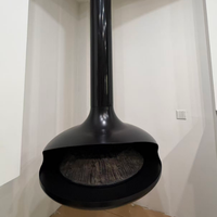 Cheminée électrique suspendue au plafond en noir mat, cheminée électronique au charbon de bois pour salon
