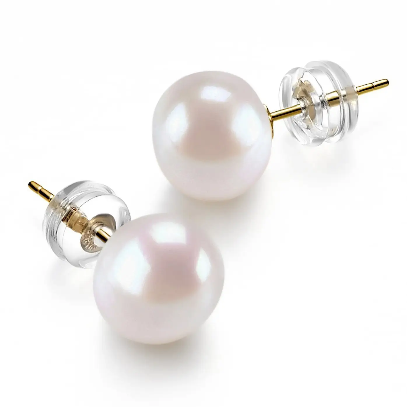 PEXL019 14K Gold Plated 3AAA Handpicked White Freshwater Cultured Pearl Stud Earrings forr Women Teens Girl