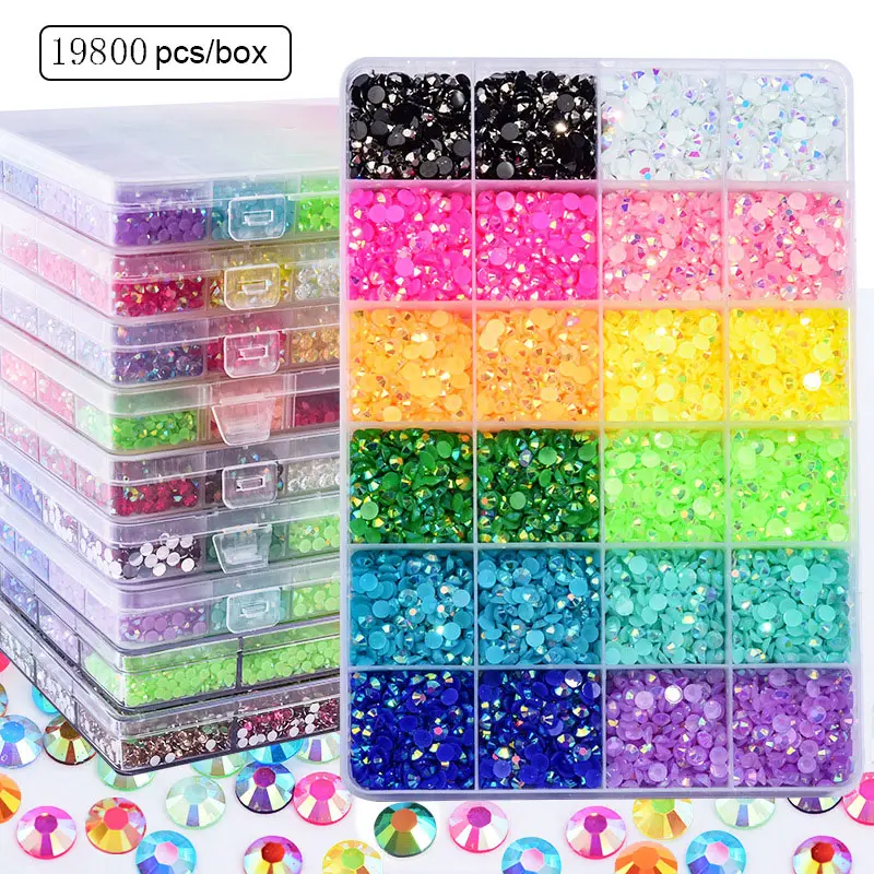 3mm 4mm 5mm Mixed Color Jelly AB Resin Non Hot Fix Rhinestones 24 Grids Flatback Crystals Strass For DIY Nail Art 19800pcs/Box