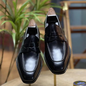 รองเท้าหนังและรองเท้าอ๊อกซฟอร์ดสำหรับผู้ชาย, รองเท้าทำด้วยมือทำมือหนังพร้อมฝาครอบหัวสี่เหลี่ยมเหมาะสำหรับใส่ทำงานเป็นทางการ - Product Image 1