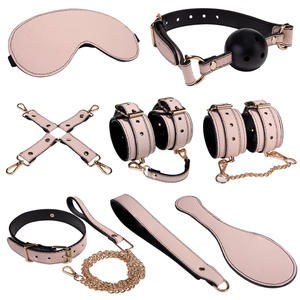 Populaire 7-delige PU lederen <span class=keywords><strong>fetish</strong></span> <span class=keywords><strong>bondage</strong></span> set bedbeugels sexy <span class=keywords><strong>flirt</strong></span> alternatief BDSM speelgoed set - Product Image 1
