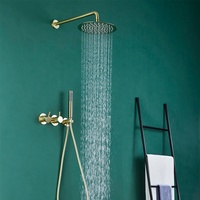 Robinet de salle de bain en laiton à double poignée encastré, finition or brossé, avec cartouche céramique et jets de massage et de pulvérisation