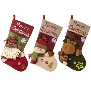 Wholesale Christmas Santa Sock Boot Gift Decoration Xmas Stocking Candy Bag