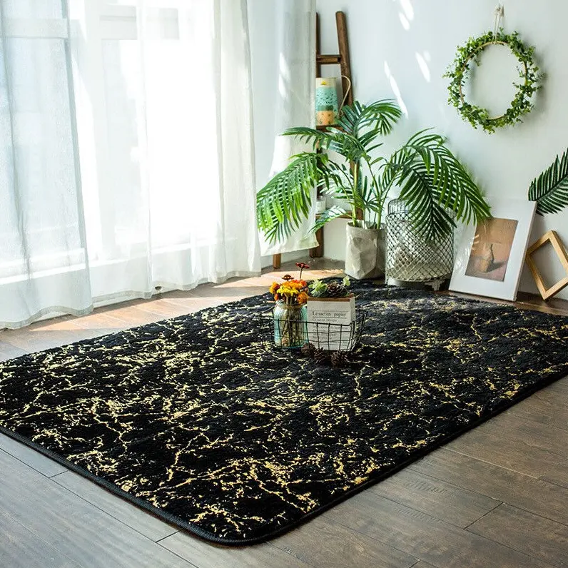 Hot Felt Foil Carpet Golden Stamping Rabbit Fur Printed Rugs in The Living Room Bedroom Bedside Table Carpet Mats