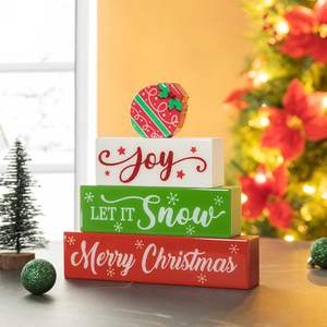 Natale in resina di legno blocco parola segno con detti gioia lasciare la neve buon natale natale carino blocco decorazione da tavolo per Natale - Product Image 3
