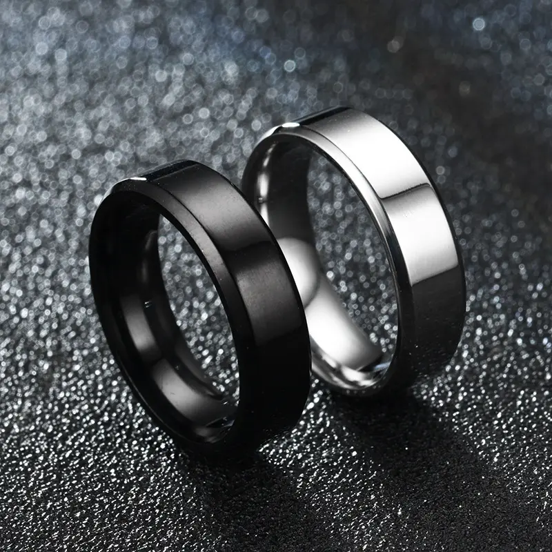 Cincin Titanium Pria Wanita, Cincin Pernikahan Klasik Polesan Tinggi Polos Kubah Polos